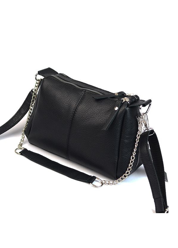 Черная кожаная женская маленькая сумочка через плечо кросс боди на два отделения Serebro (306642384)