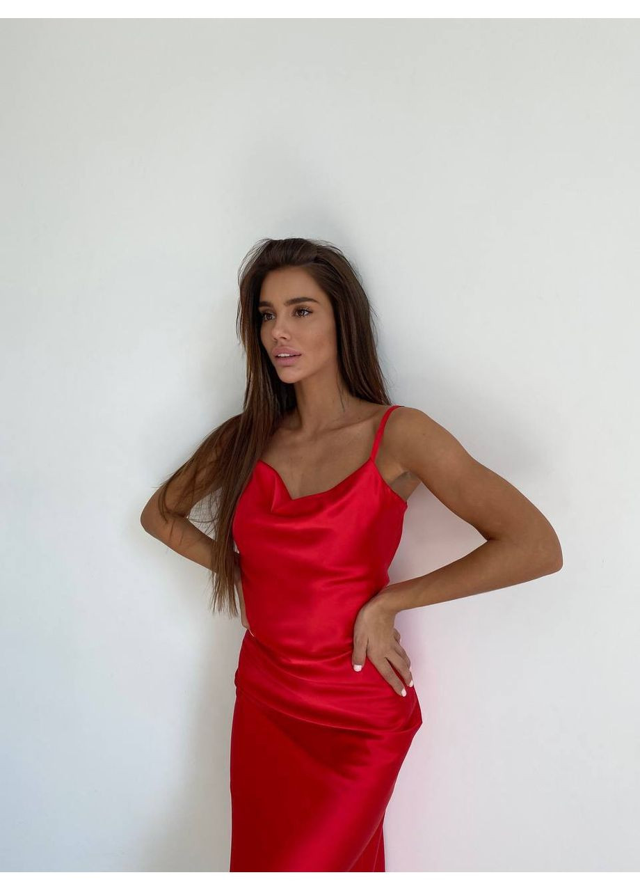 Красное шелковое платье меди красного цвета 33985 платье-майка No Brand однотонное