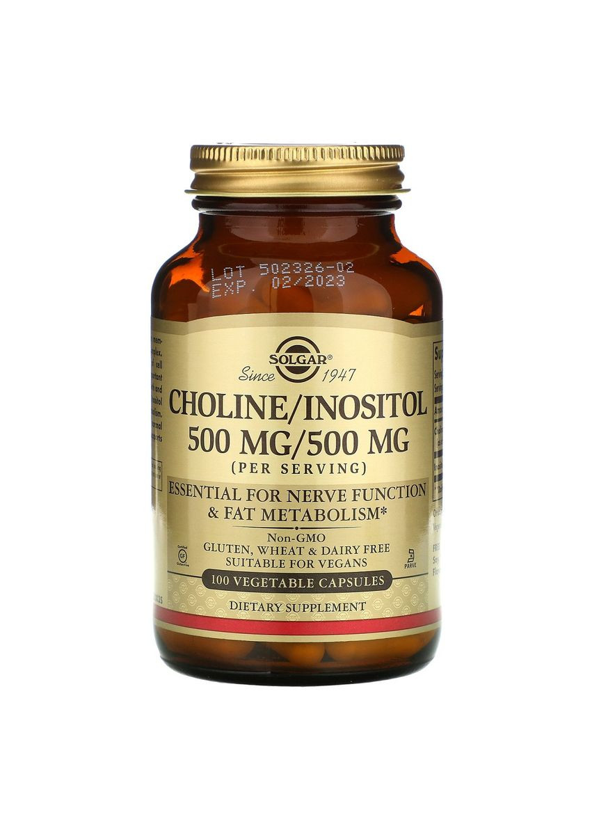 Холин и Инозитол, Choline/Inositol,, 500 мг/500 мг, 100 капсул Solgar (326054366)