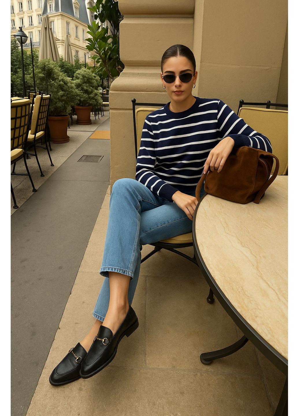 Темно-синій демісезонний в’язаний жіночий джемпер у смужку (-dzhemper-263) MarSe