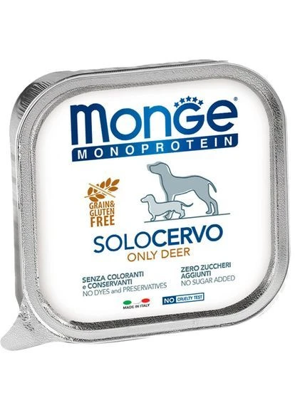 Влажный корм для собак Dog Wet Solo 100% оленина 0.15 кг (000025648) Monge (387631894)