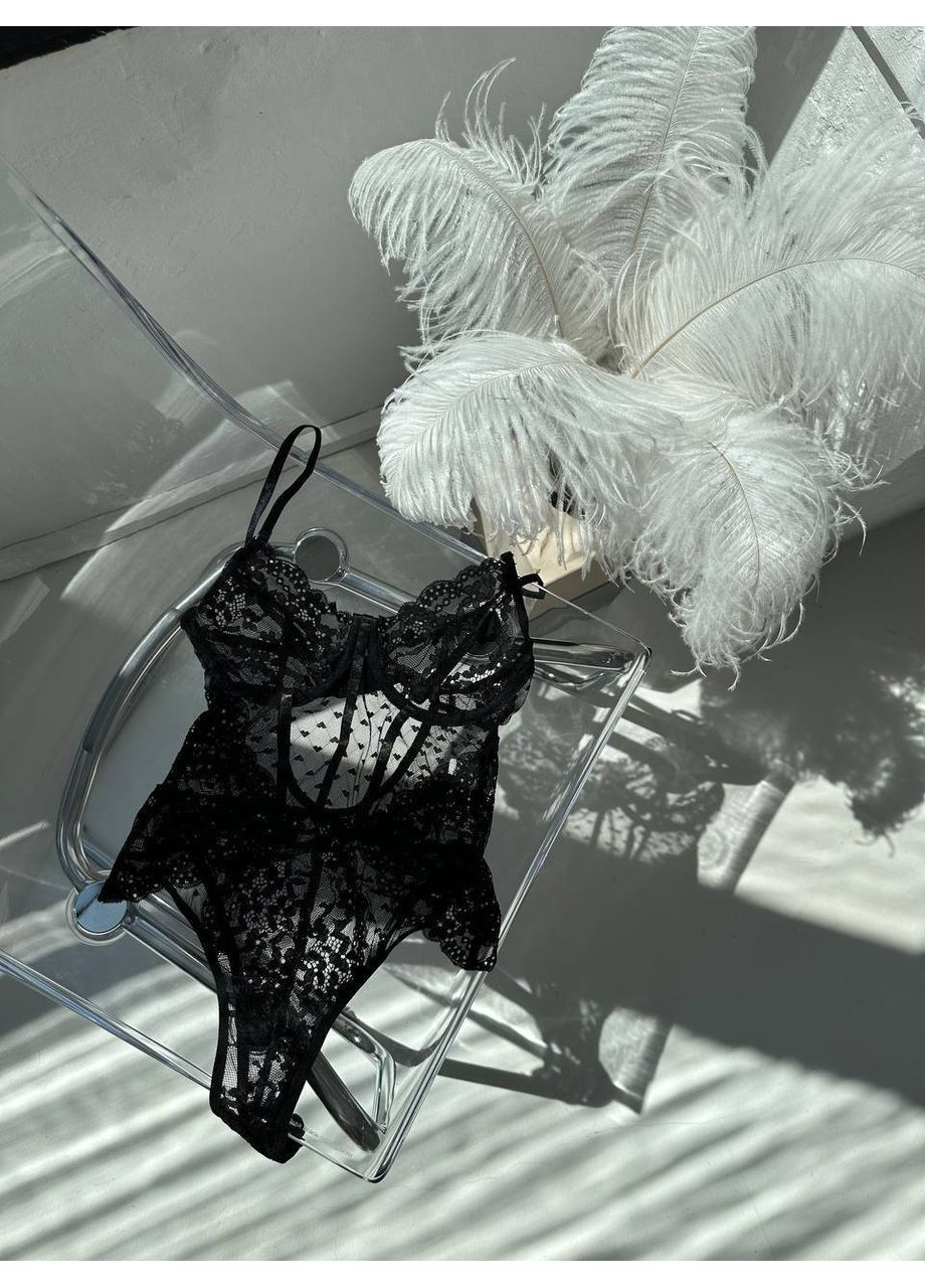 Боді чорне мереживне з силуетними швами та акцентом на талії Vital-Textile 920/56 (361853776)