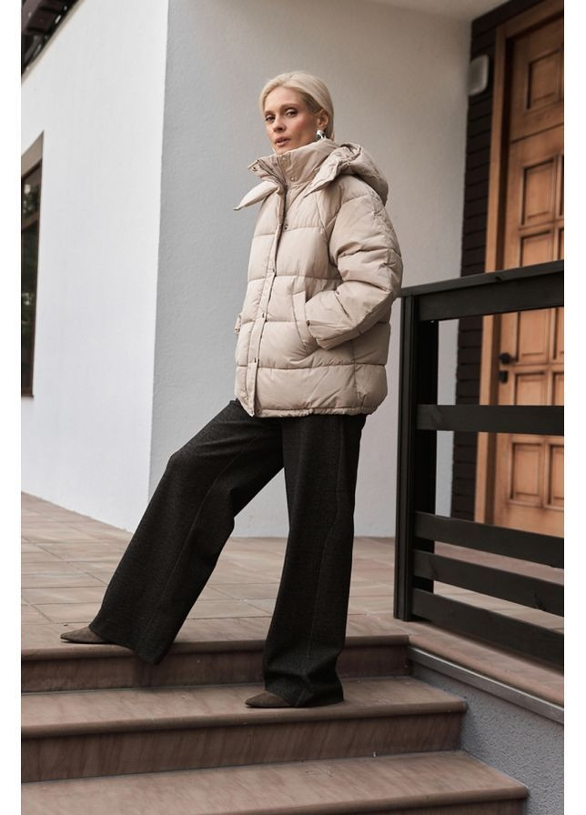 Бежевая куртка-пуховик 3675 серый Triko Bakh