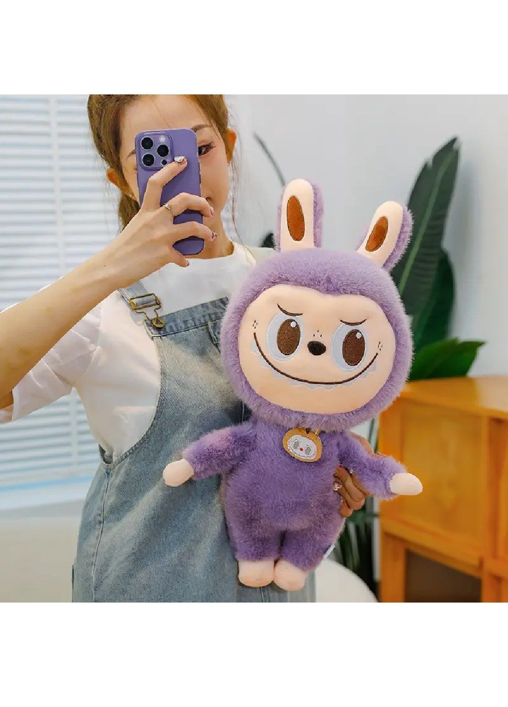 Велика плюшева іграшка-обіймашка подушка Лабубу для дітей дівчаток хлопчиків від 3 років 27 см (481978-Prob) Фіолетова Unbranded (369239154)