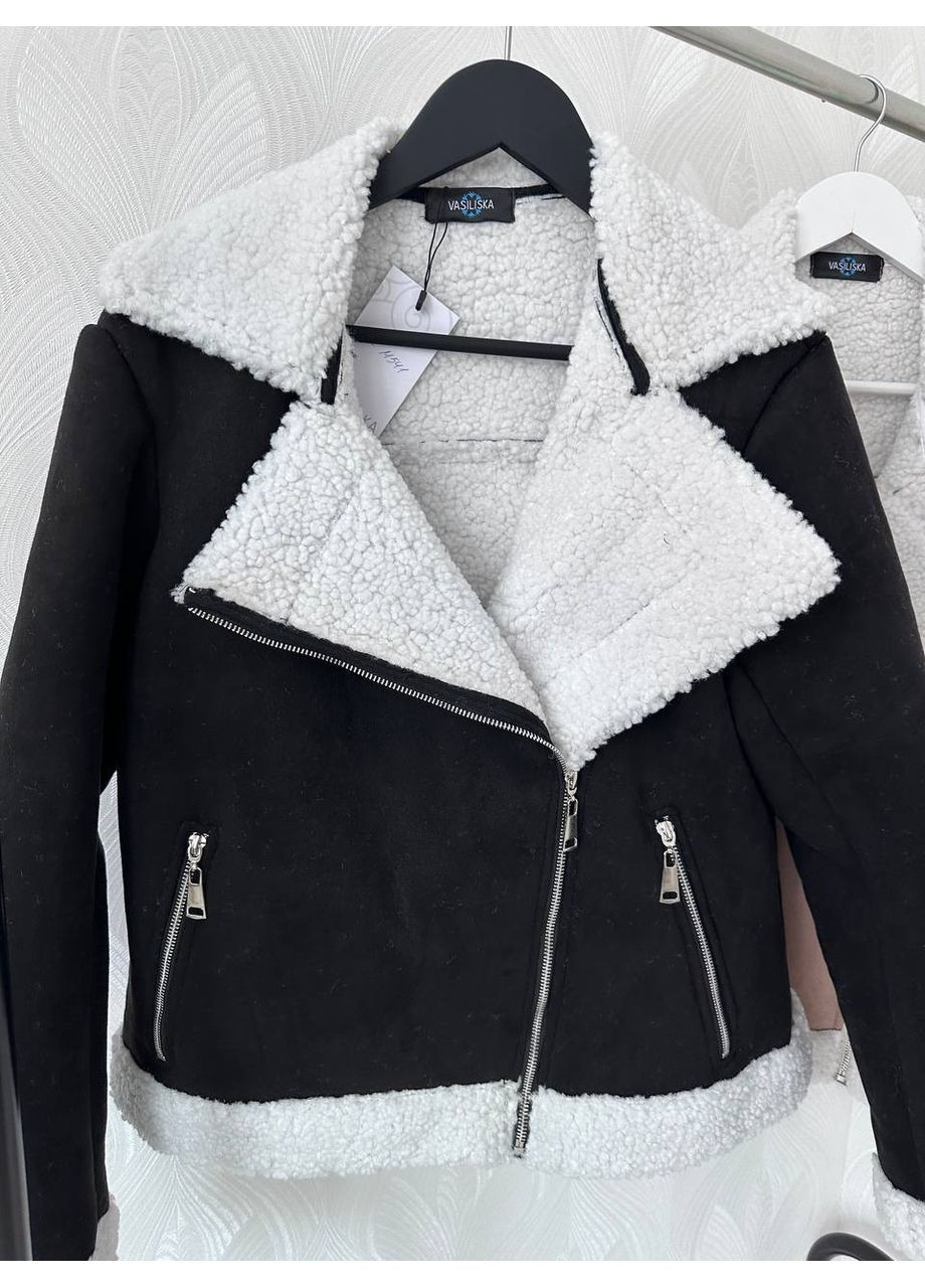 Черная демисезонная дубленка женская бежевая 00414 No Brand