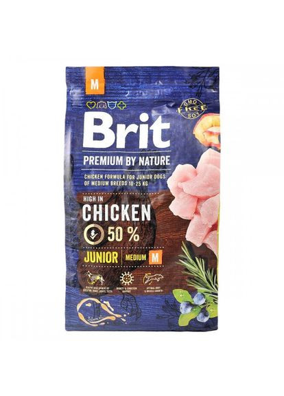 Сухой корм Dog Junior M для щенков и юниоров средних пород, с курицей, 3 кг Brit Premium (322875051)