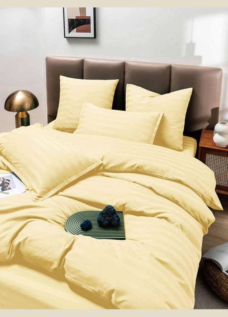 Бавовняна постільна білизна з натуральним складом Євро 200 x 230 см Бежевій (ВП1001В-22) No Brand (306633855)