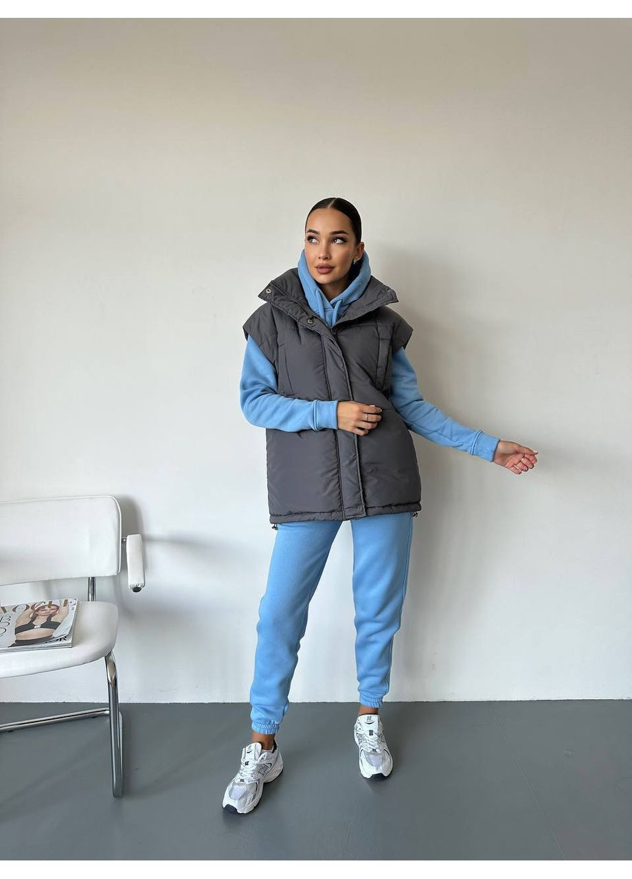 Жилетка оверсайз плащевка Канада, синтепон 200, без капюшона, воротник высокий Україна (360647305)