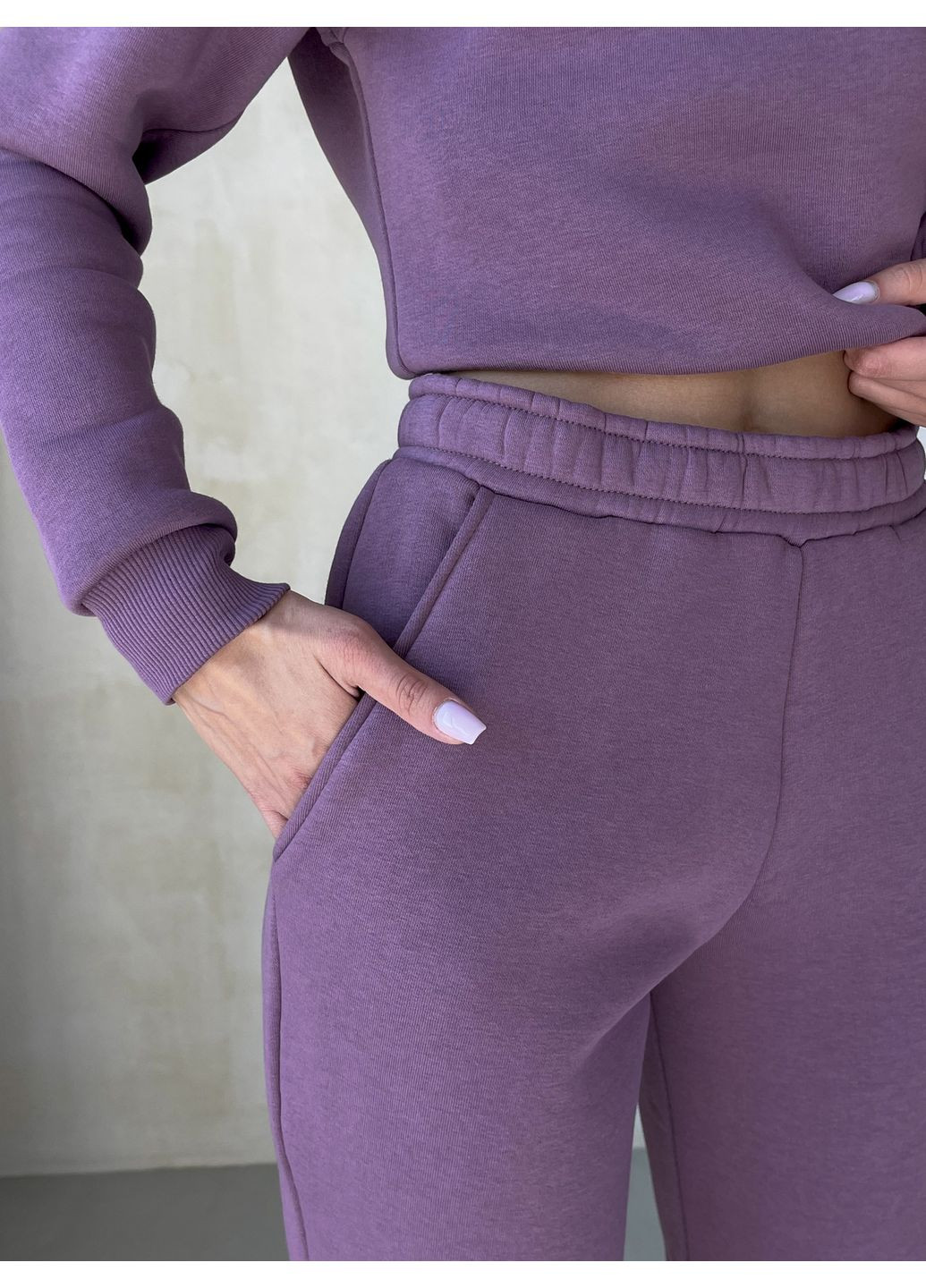 Жіночий костюм утеплений на флісі (кофта, штани) фіолетовий S-M No Brand 100001085 (365285173)