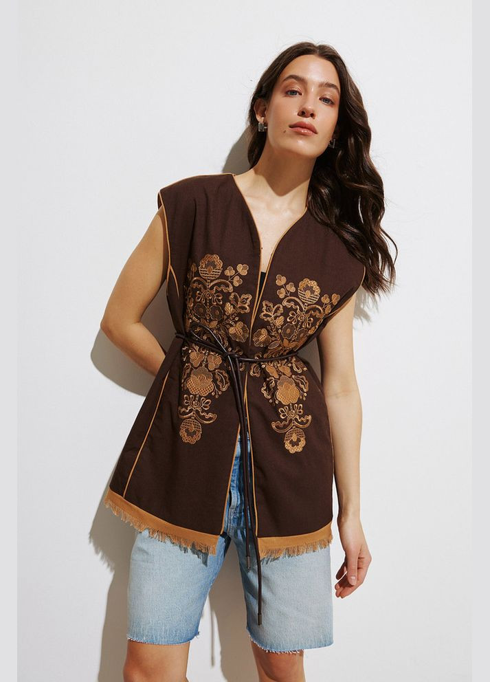 Женская камизелька с вышивкой коричневая Дерево Жизни MKRM4274-3 Modna KAZKA (336933999)