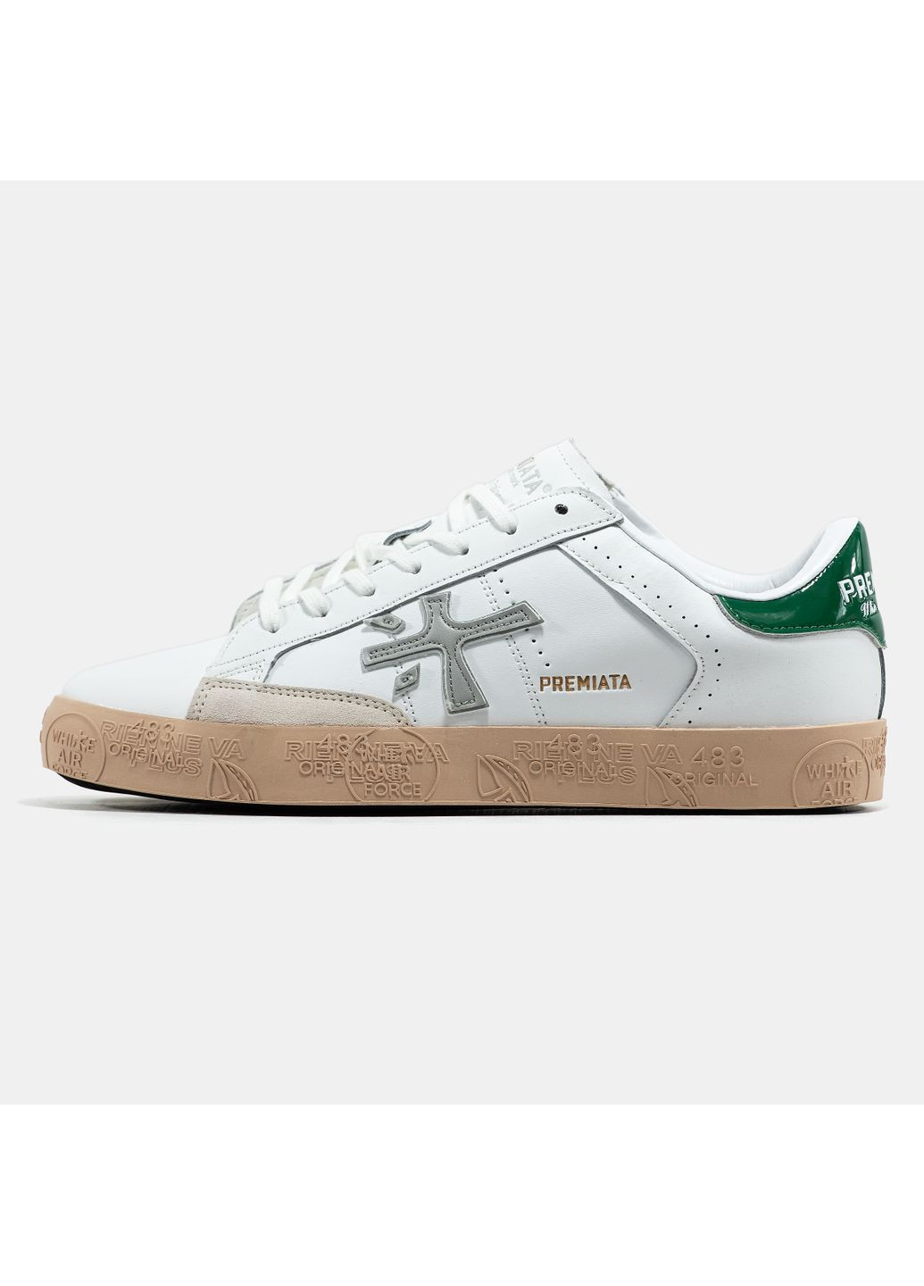 Білі Осінні кросівки чоловічі premiata steven white green grey beige | преміата стівен білі No Brand