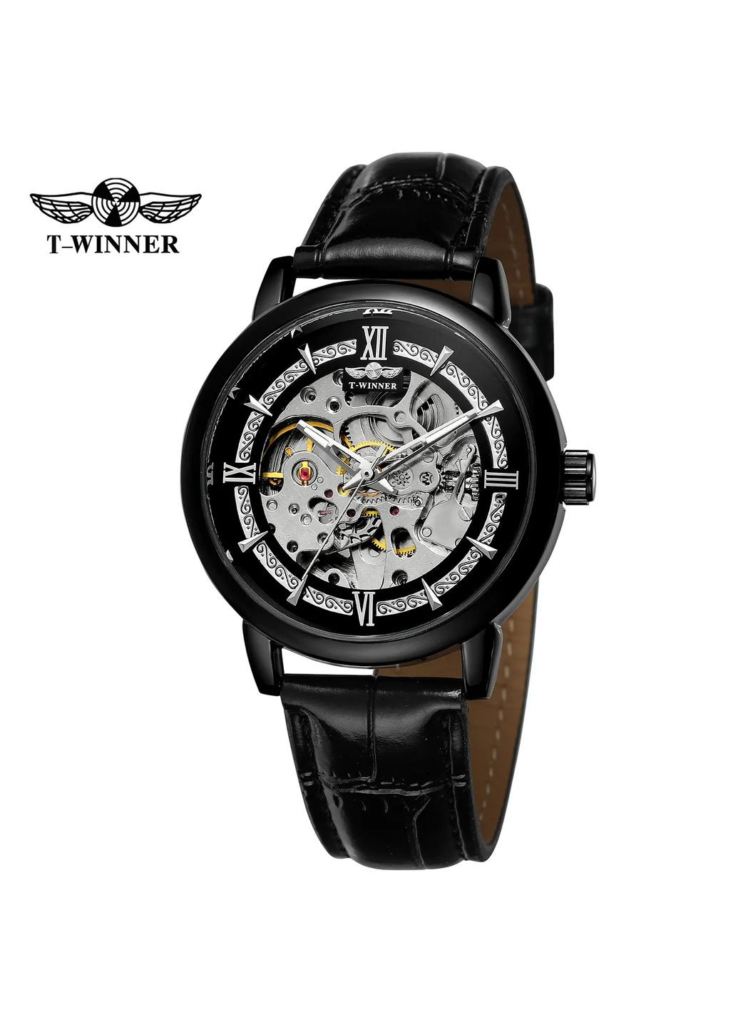 8173 All Black-Silver Leather механический с автоподзаводом классический Forsining (324213960)