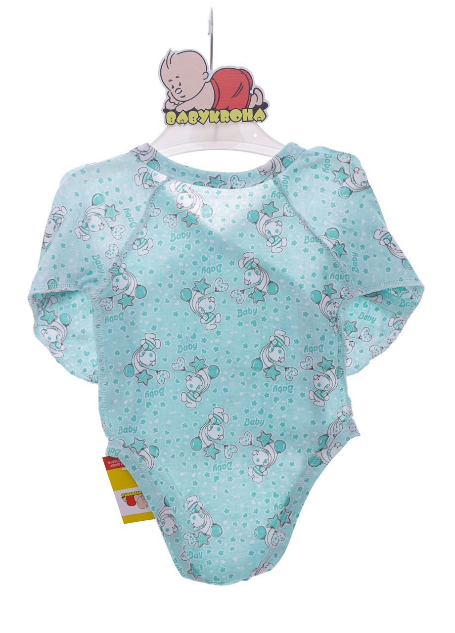 Боді з довгим рукавом з подряпинами кулір на кнопці Ведмедики м'ятний 68 см (39701) BABYKROHA (297197886)