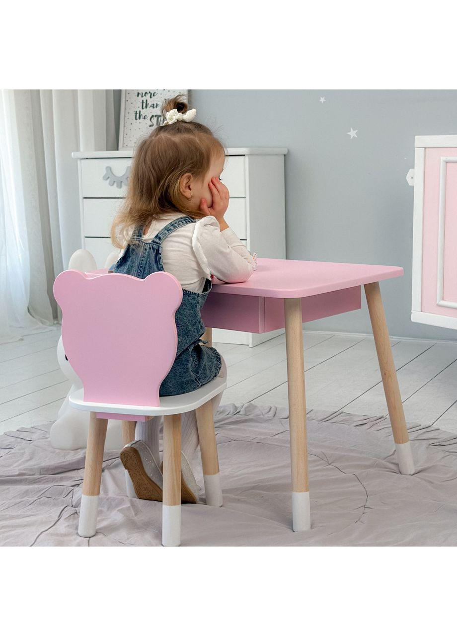 Детский столик и стульчик мишка. Столик с ящиком для карандашей и раскрасок No Brand (363185932)