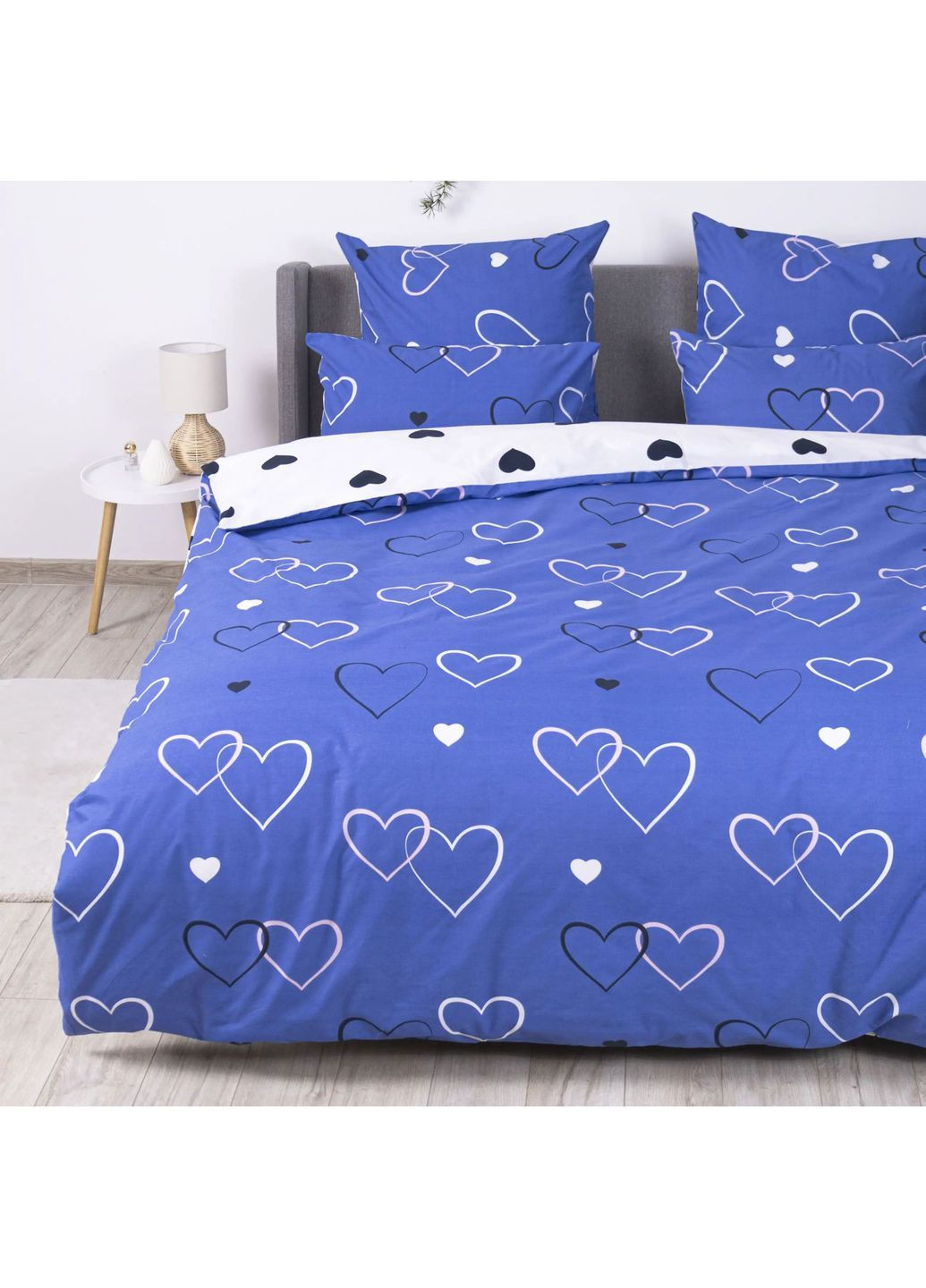Евро комплект постельного белья с наволочками 50*70 см, 115 гр/м2 Navy Blue Love Синий (17650200215) ТЕП (365851895)