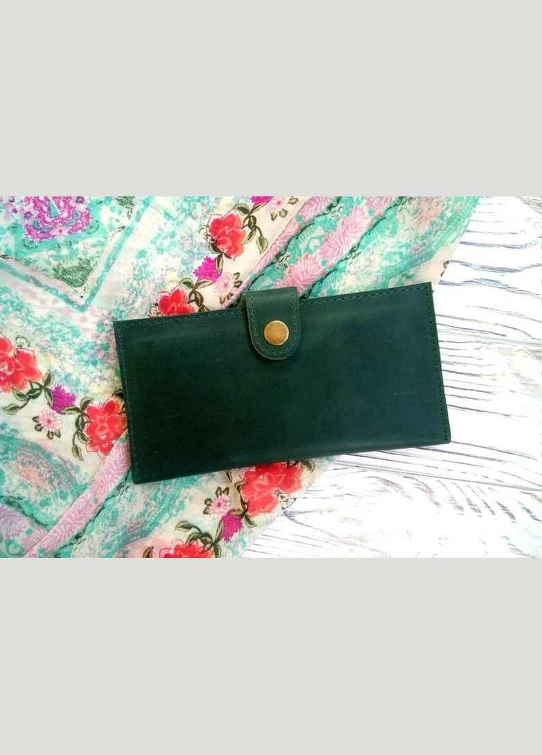 Гаманець кошелек портмоне Hold ручної роботи натуральна шкіра на кнопці, зелений, 19*10 см No Brand (329746537)