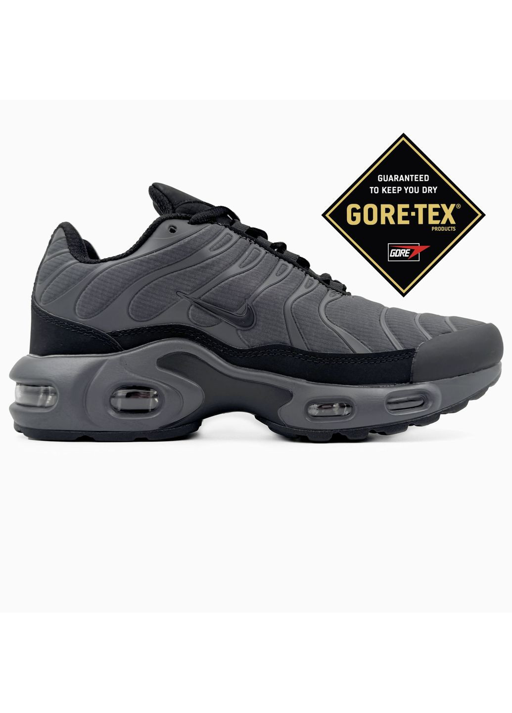 Серые демисезонные кроссовки мужские nike air max tn plus gtx grey / black найк аир макс тн плюс No Brand