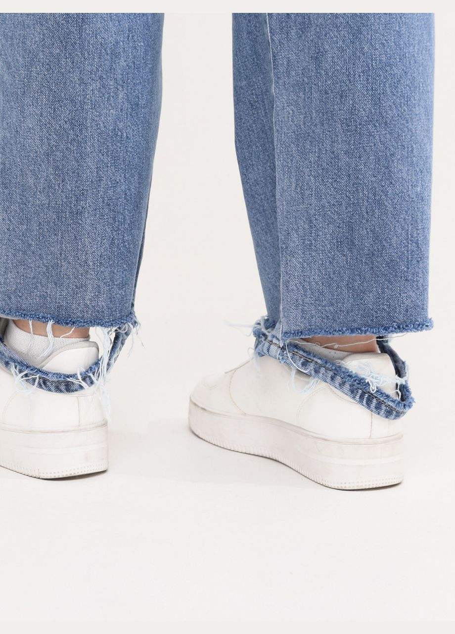 Джинсы женские прямые голубые с высокой посадкой Girfriend Cracpot - (293057410)