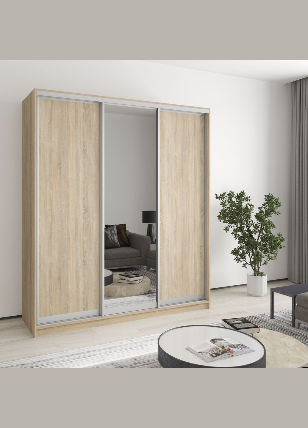 Шкаф-купе трехдверный Уни AL 2ДСП/Зеркало 180x60x210 см (MBS-3085) MebelStar (346289069)