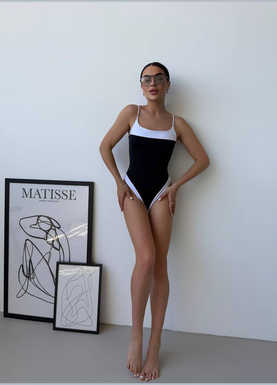 Черный летний женский купальник слитный Україна