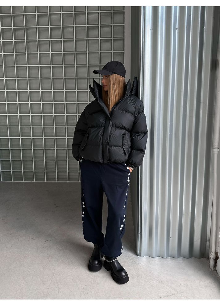 Черная зимняя женская куртка пуфер irish с карманами и съемным капюшоном (mil631) milirud