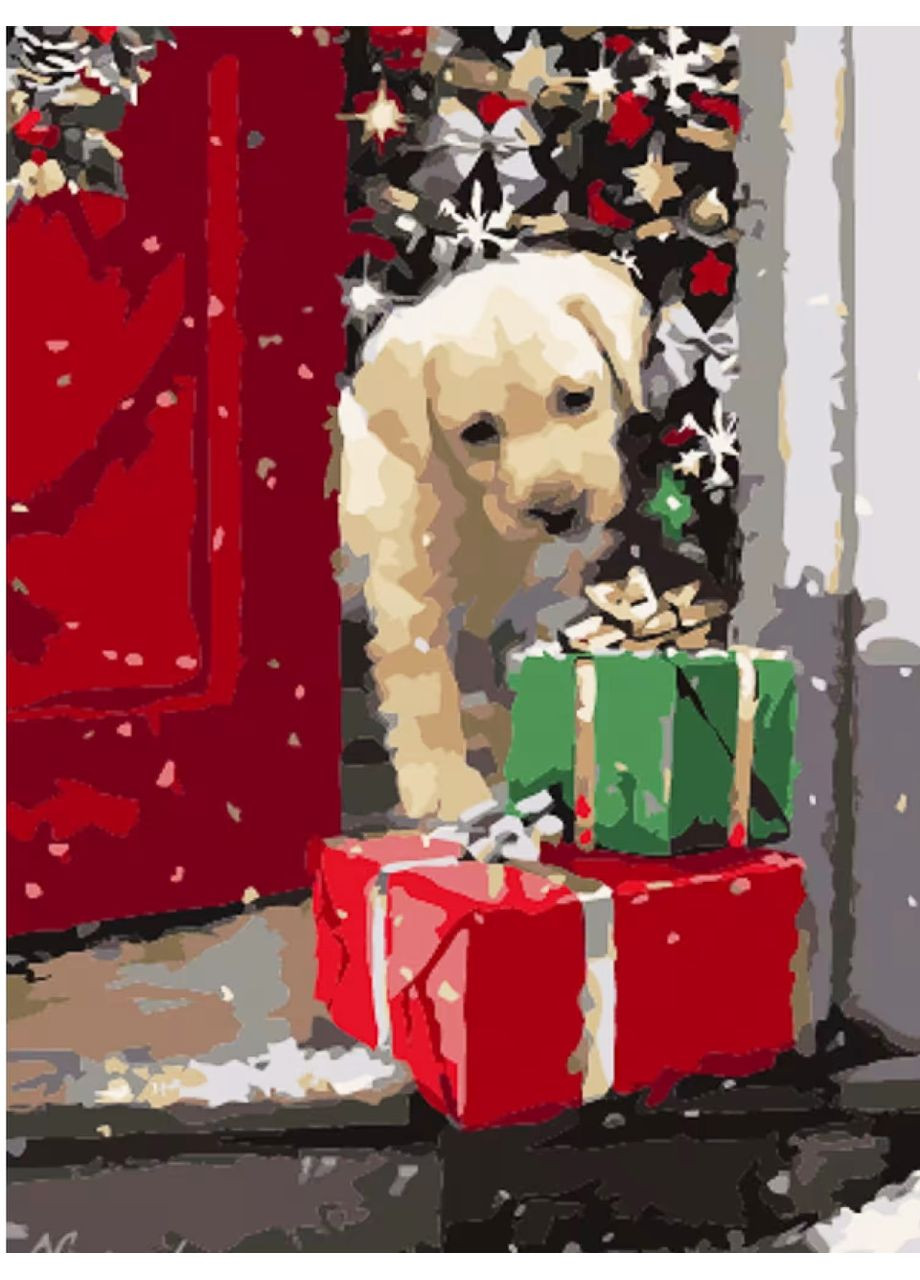 Картина за номерами - Цуценя з подарунками 4823113863067 Strateg (372711309)