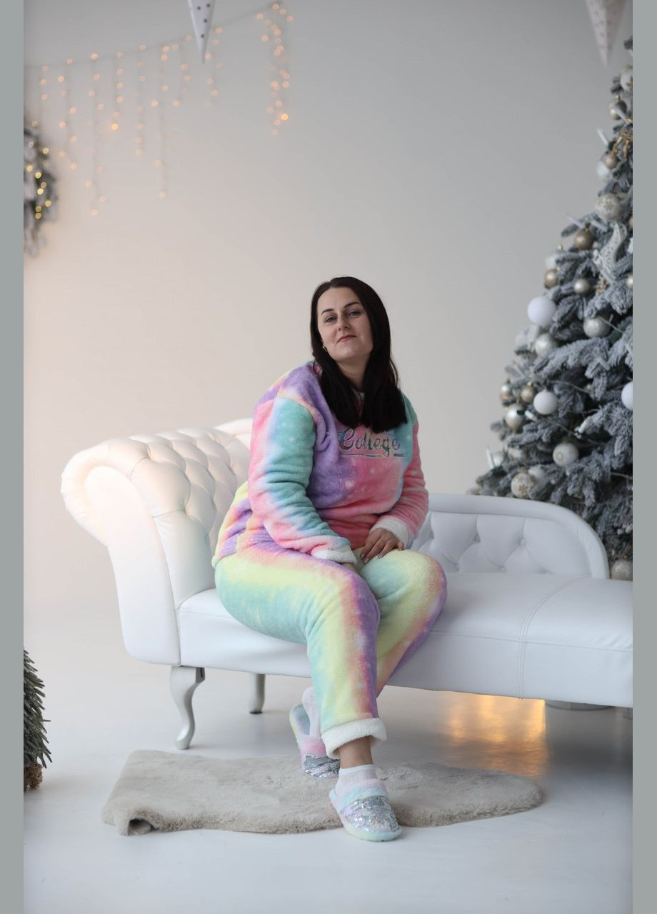 Комбінована всесезон тепла жіноча піжама махра college кофта + брюки ARCAN