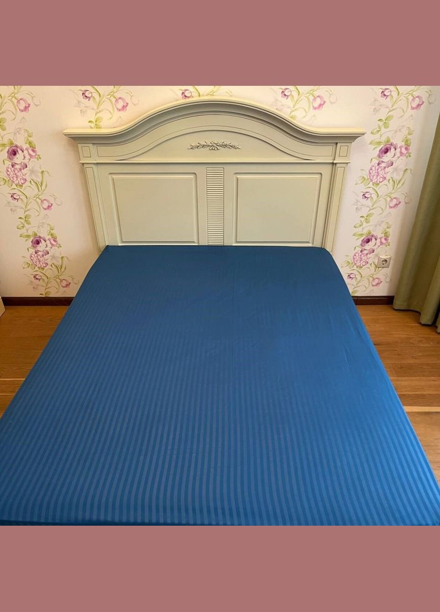 Простынь на резинке 160х200 синяя Страйп Микросатин 99012 Ananasko (330823108)