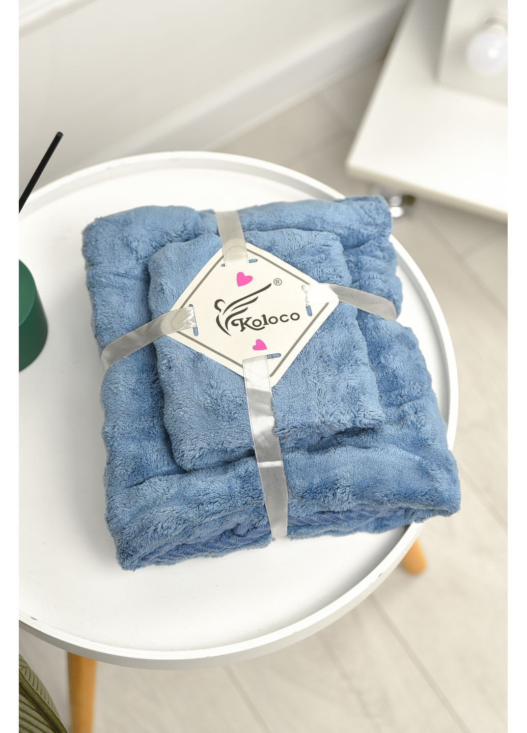 Набір однотонних рушників із мікрофібри банне+для обличчя синього кольору Let's Shop однотонний синій