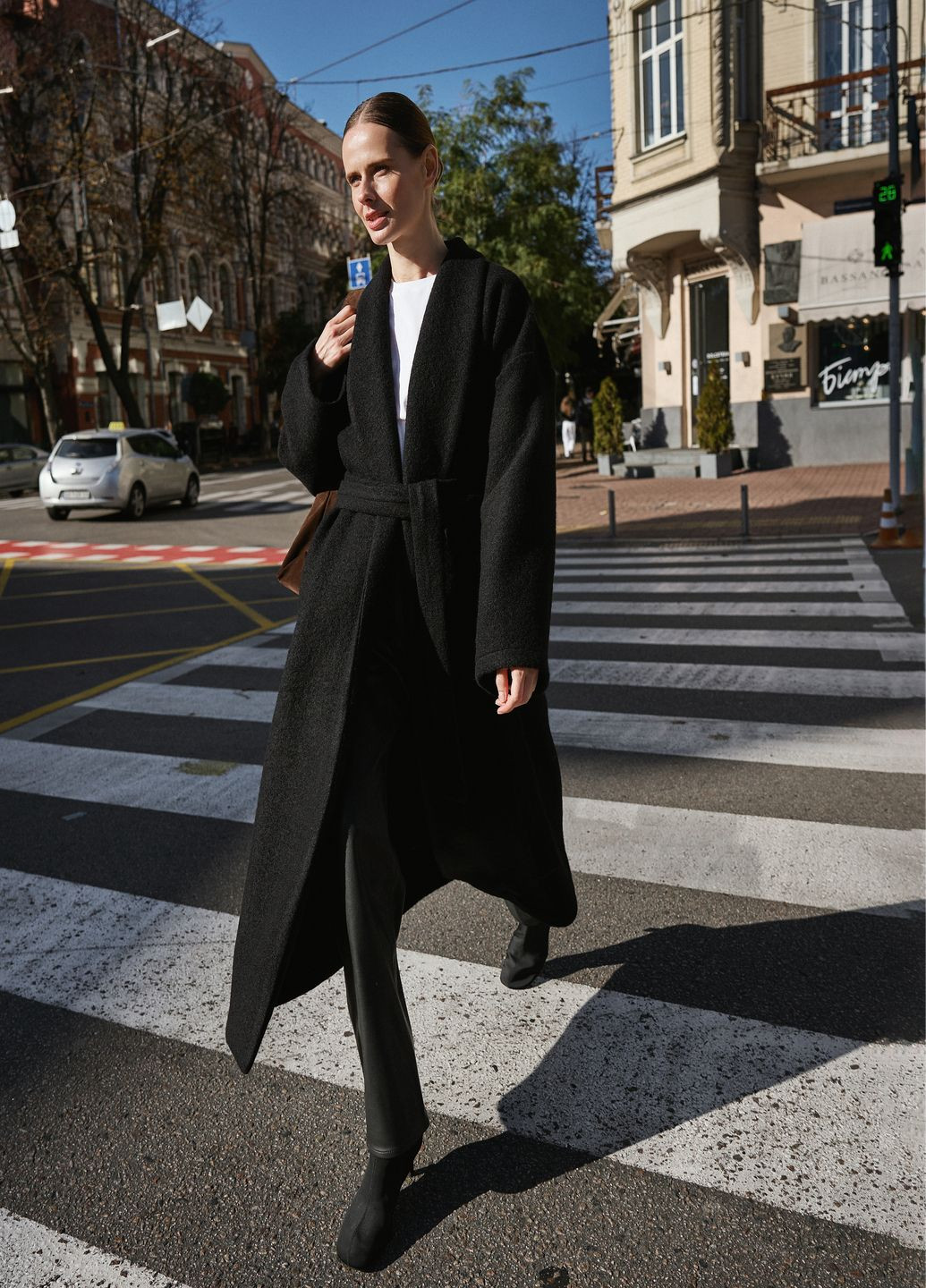 Черное Пальто-кардиган из итальянской шерсти Kohai