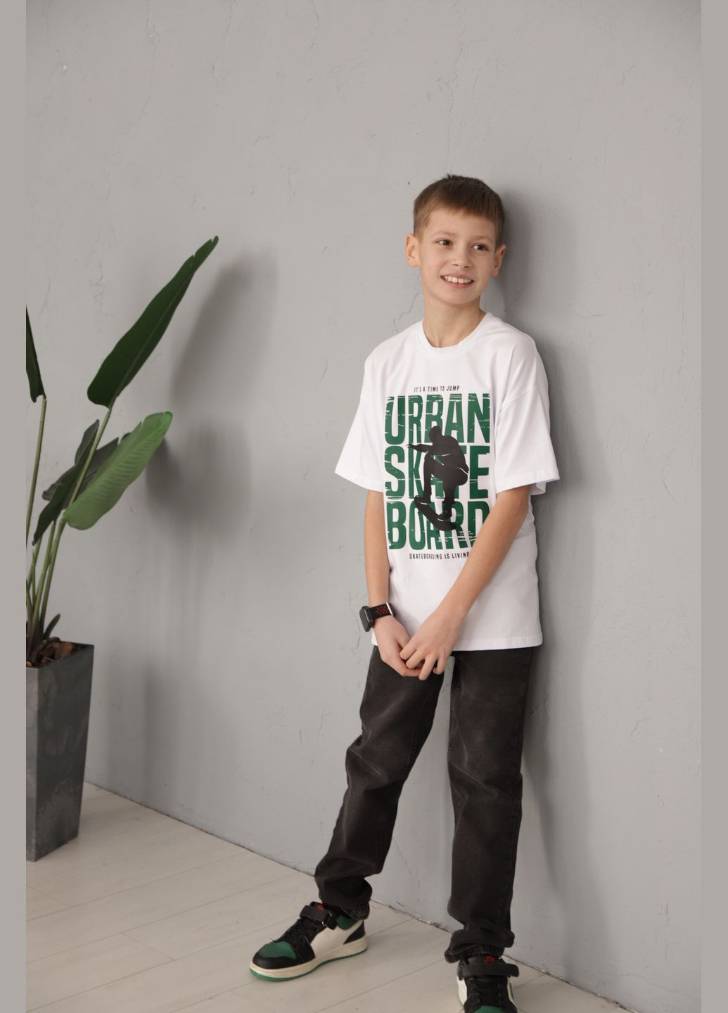 Біла літня підліткова футболка для хлопця fttm-25-1 оверсайз GABBI