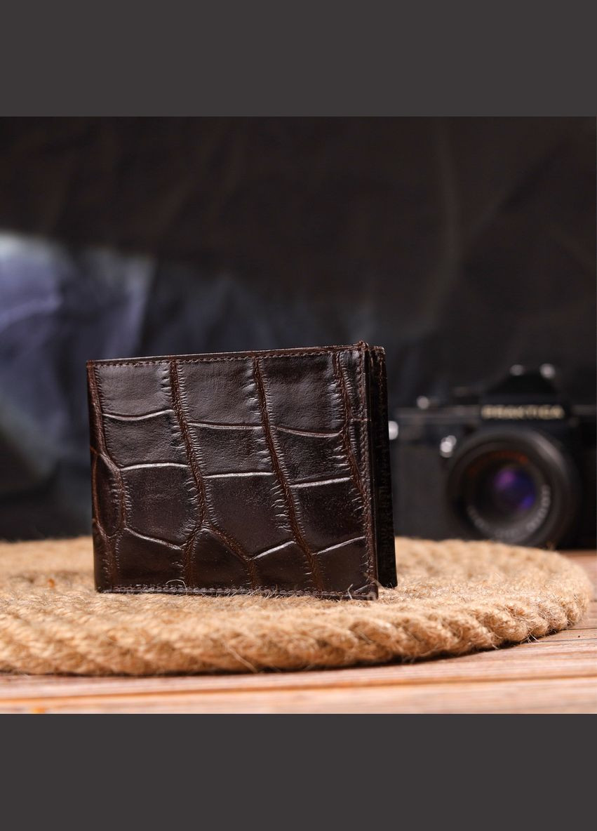 Мініатюрне чоловіче портмоне із натуральної фактурної шкіри 21521 Коричневе Canpellini (329150249)