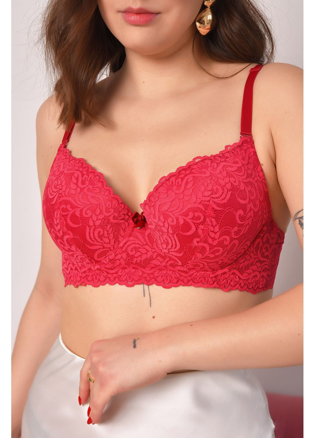 Рожевий бюстгальтер жіночий темно-рожевого кольору чашка с Let's Shop поліамід