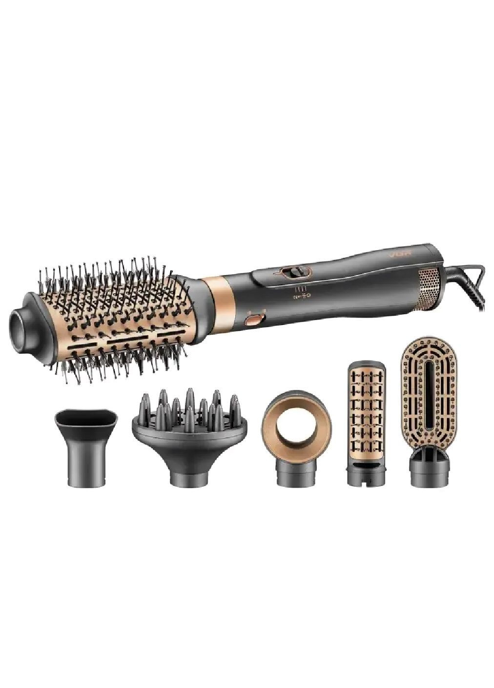 Фен щетка для сушки укладки волос с терморегулятором защитой от перегрева насадками 6 штук 1000Вт (480125-Prob) Unbranded (329819937)