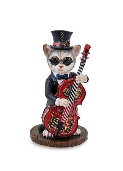 Статуэтка в стиле Стимпанк Мистер Кот с контрабасом 13 см 1907213 полистоун Veronese (302238984)