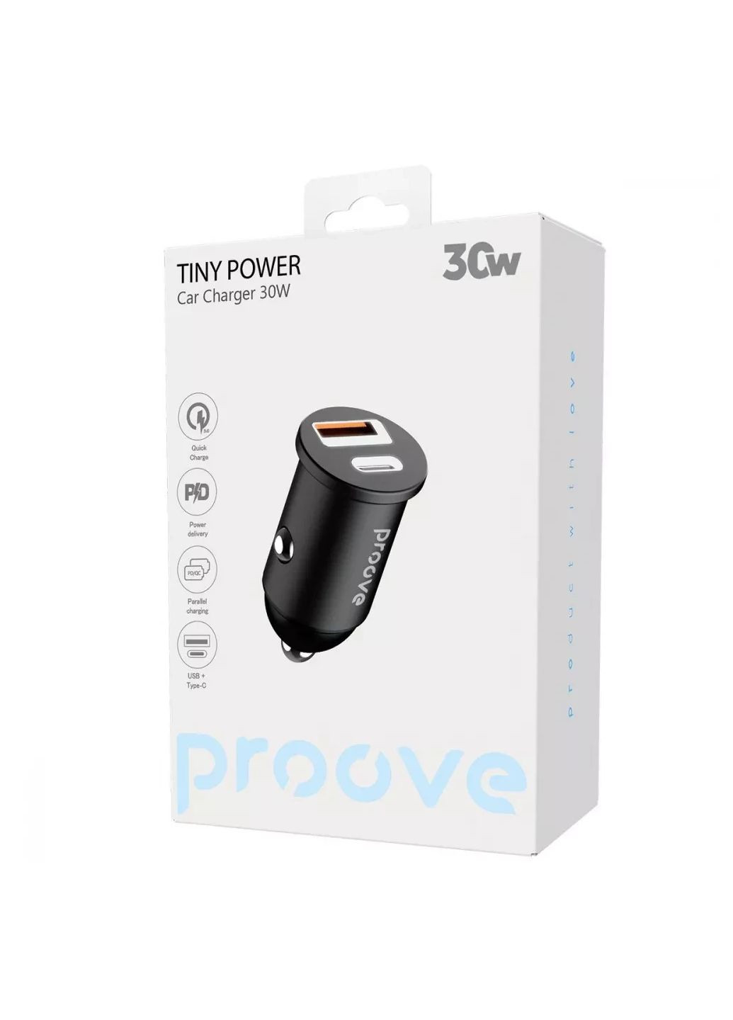 Зарядка в прикурювач Tiny Power 30W Type-C + USB Proove (360528156)