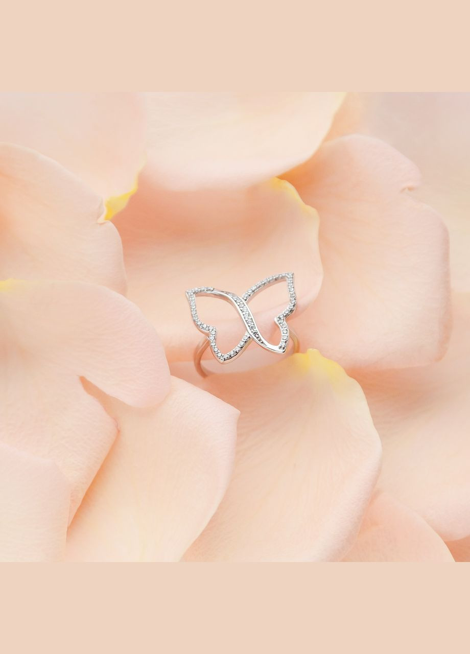 Каблучка срібна тематична Метелик з маленькими білими фіанітами Каштан (342334677)