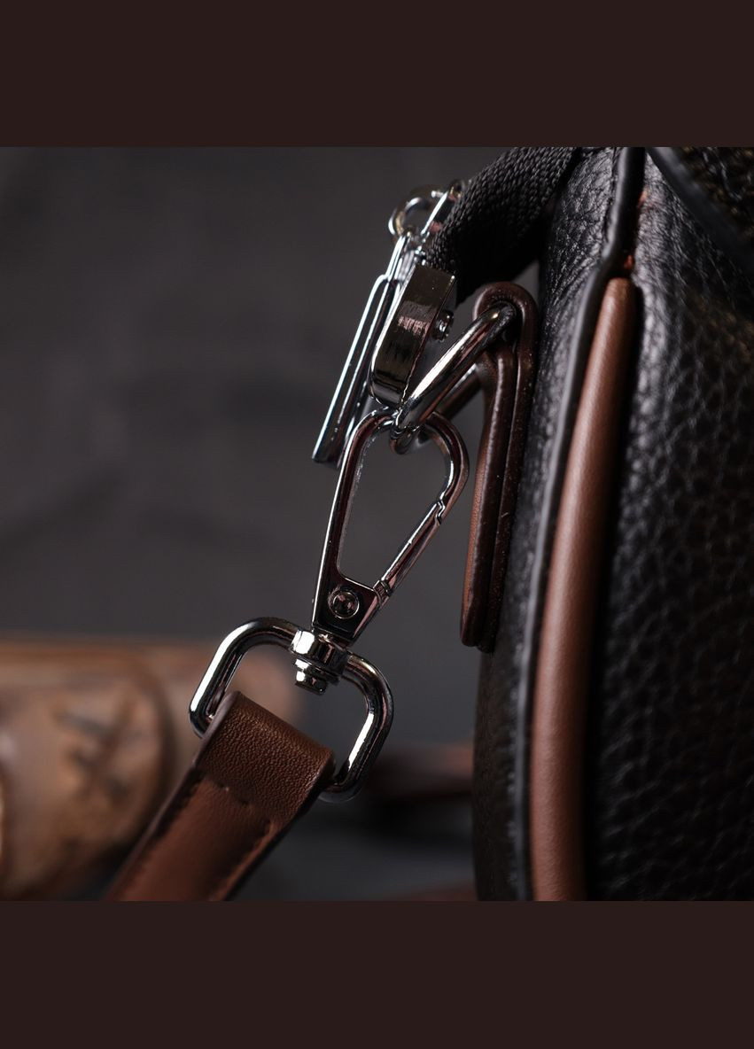 Шкіряна напівкругла сумка з цікавим магнітом-заскочкою для жінок чорна 22441 Vintage (329195418)