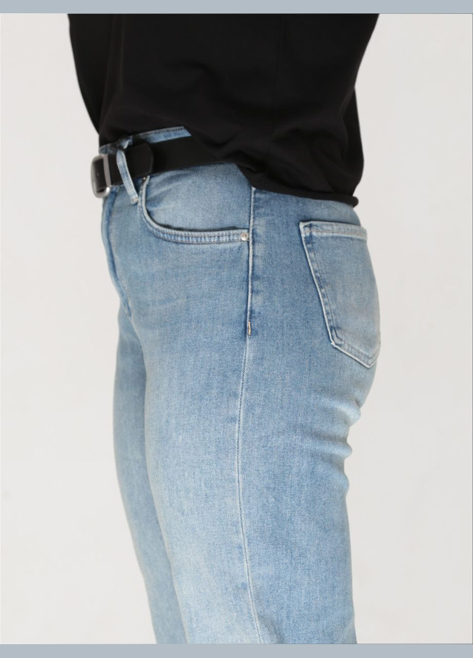 Джинсы женские грязно-синие МОМ прямые со стрейчем большой размер Мom regular Cracpot - (322999540)