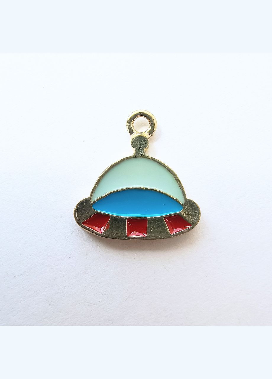 Подвеска Кулон шарм НЛО летаюча тарілка Золотистий блакитна і червона емаль 20 мм x 19 мм Finding (328942951)