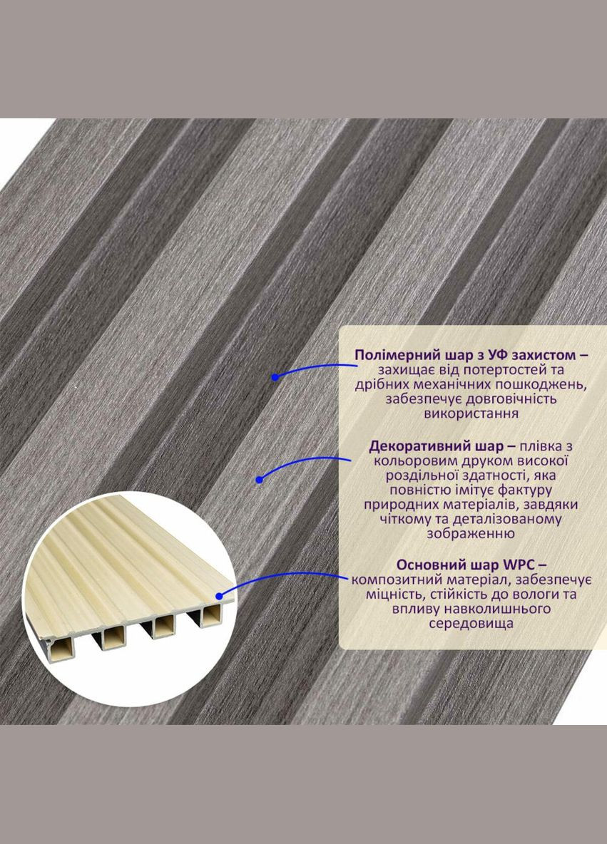 Декоративная стеновая рейка стальная серая 3000*160*23мм D (3DPanda-1528) Sticker Wall (323155068)