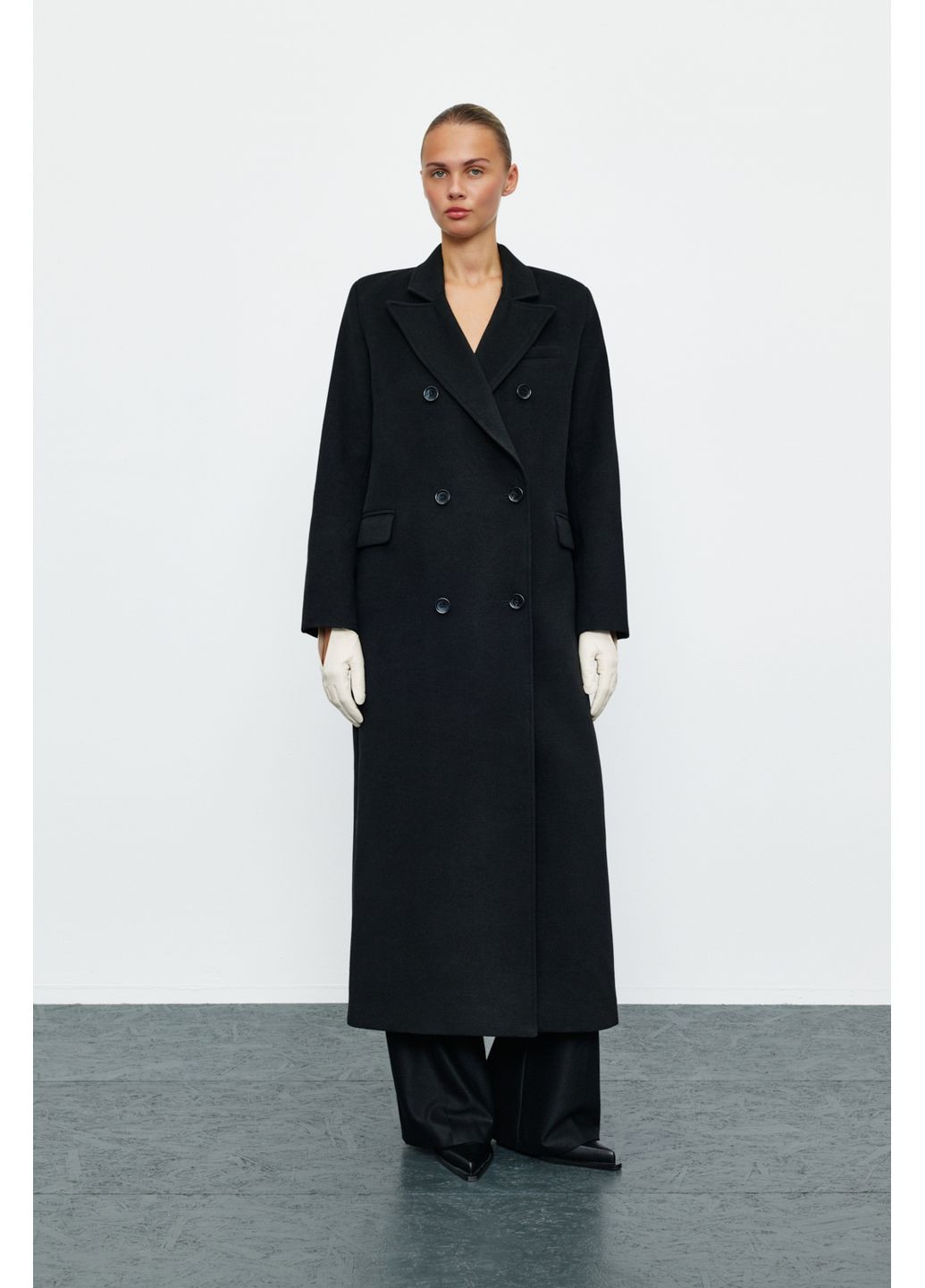 Черное демисезонное Пальто макси оверсайз Черный 738-1 Papaya