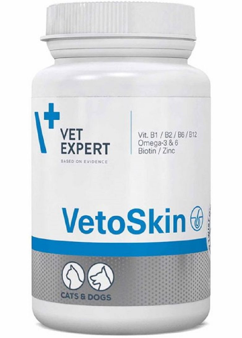Пищевая добавка для собак и кошек с дерматологическими заболеваниями VetoSkin 60 капсул VetExpert (279570822)