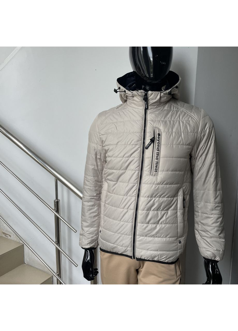 Бежева куртка демісезонна чоловіча стьогана капюшон 48 світла 172