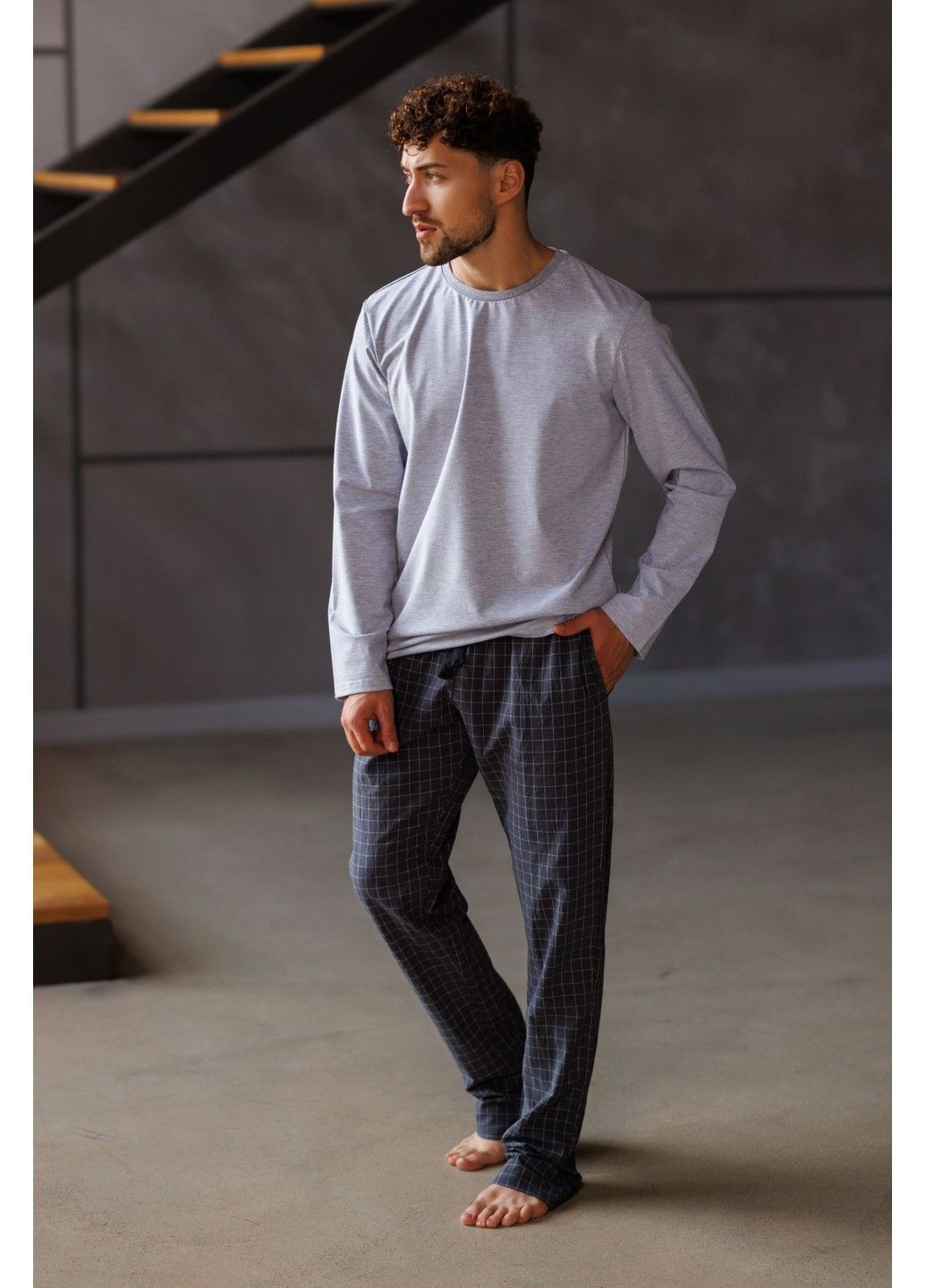 Штани чоловічі в клітинку для дому HOMELY графіт Handy Wear (304769150)