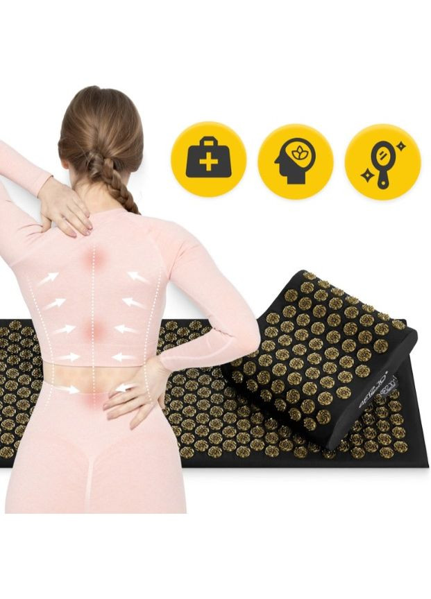 Килимок акупунктурний з подушкою Ergo Mat XL Аплікатор Кузнєцова Black/Gold () 4FIZJO P-5907739313843 (275653981)