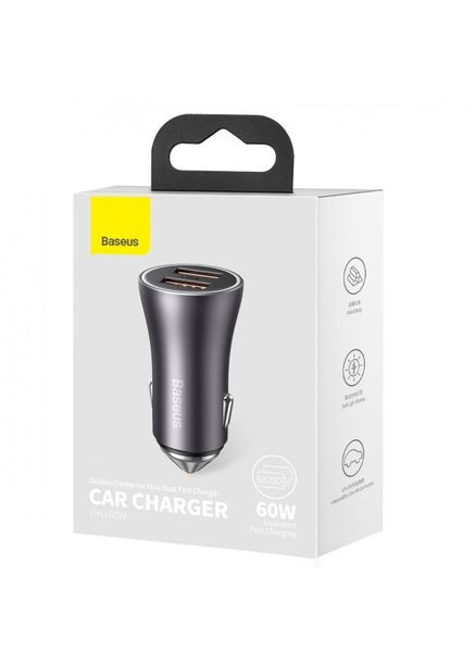 АЗП Golden Contactor Max Dual Fast Charger Car Charger U + U 60W Dark Gray Baseus (297456530)