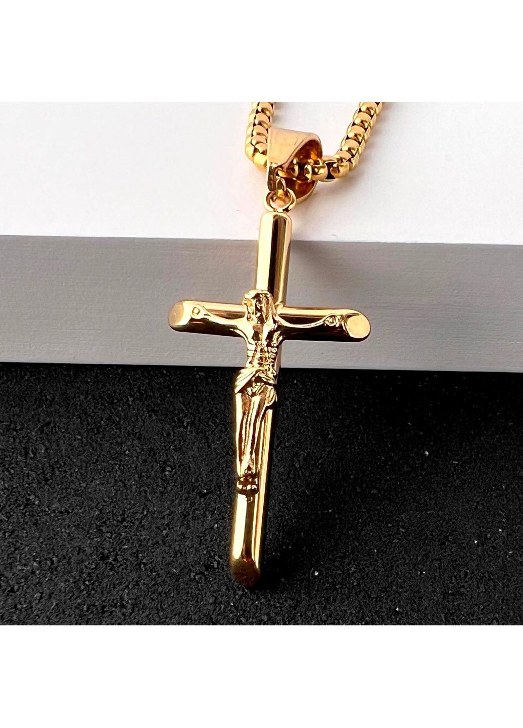 Позолочений хрестик із розп'яттям з медичної сталі PSC-070 No Brand (351503748)