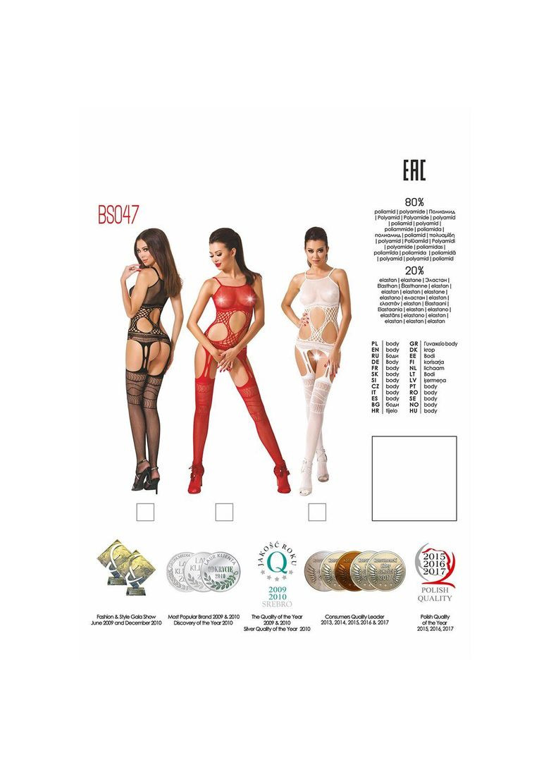 Эротический бодистокинг BS047 black, комбинезон, имитация топа, чулок и пояса, черный костюм сетка Passion (297138708)