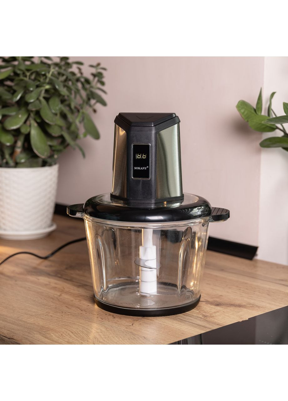 Кухонный чоппер-измельчитель SK-06023 стеклянная чаша 2.5 л Черный Sokany (360456980)